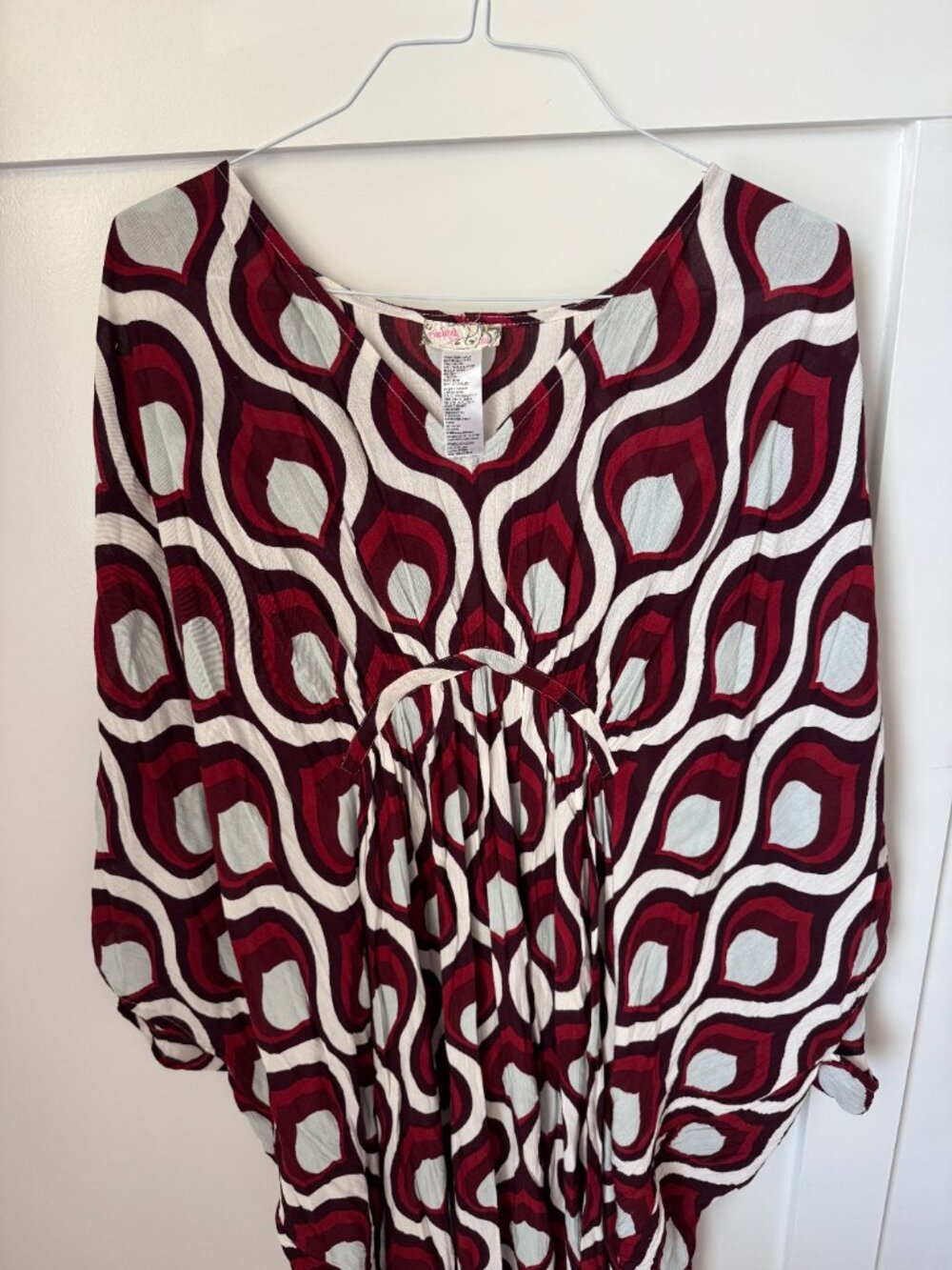 Free People Groovy Baby Maxi Kaftan Red White One Size Beachy Oversized - Picture 3 of 7